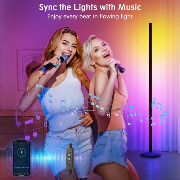 Buyya LED floor lamp living room, 125cm RGB floor lamp with remote control and APP, modern floor lamp dimmable with 16 million colours, music sync, DIY mode, lamp LED corner lamp for bedroom