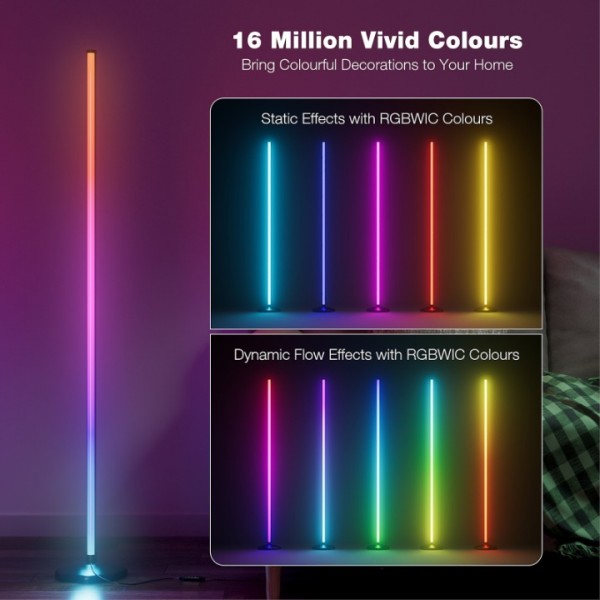 Buyya 165cm LED floor lamp living room, RGB floor lamp with remote control and APP, colour changing floor lamp dimmable with multicolour, music sync, DIY mode, floor lamp for bedroom playroom