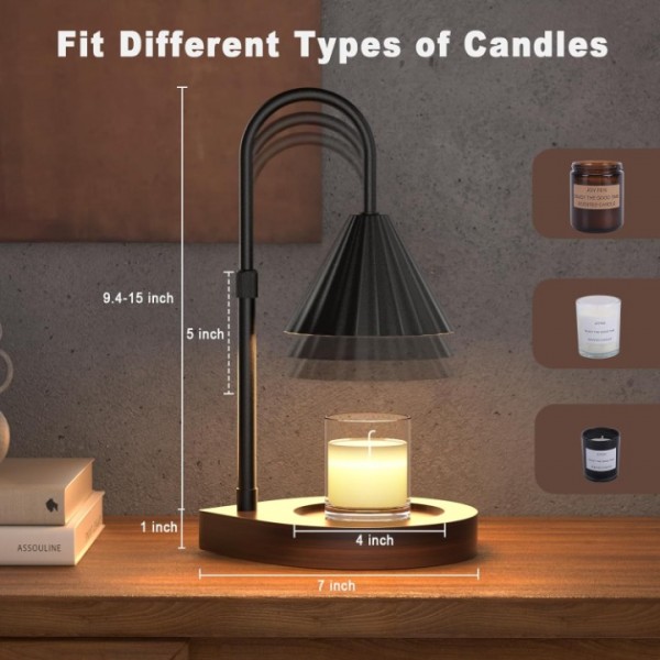 Candle Warmer Lamp: Dimmable Electric Candle Warmer with Timer and 2 Bulbs, Height Adjustable Candle Lamp Compatible with Small Large Candle, Aromatic Candle Holder for Home Decor, Gift for Mom