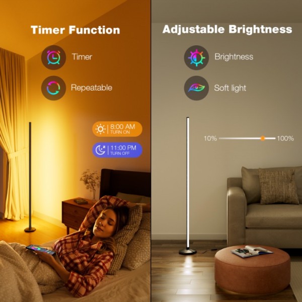 Buyya 165cm LED floor lamp living room, RGB floor lamp with remote control and APP, colour changing floor lamp dimmable with multicolour, music sync, DIY mode, floor lamp for bedroom playroom