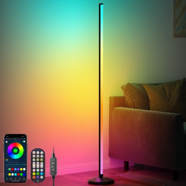 Buyya LED floor lamp living room, 125cm RGB floor lamp with remote control and APP, modern floor lamp dimmable with 16 million colours, music sync, DIY mode, lamp LED corner lamp for bedroom